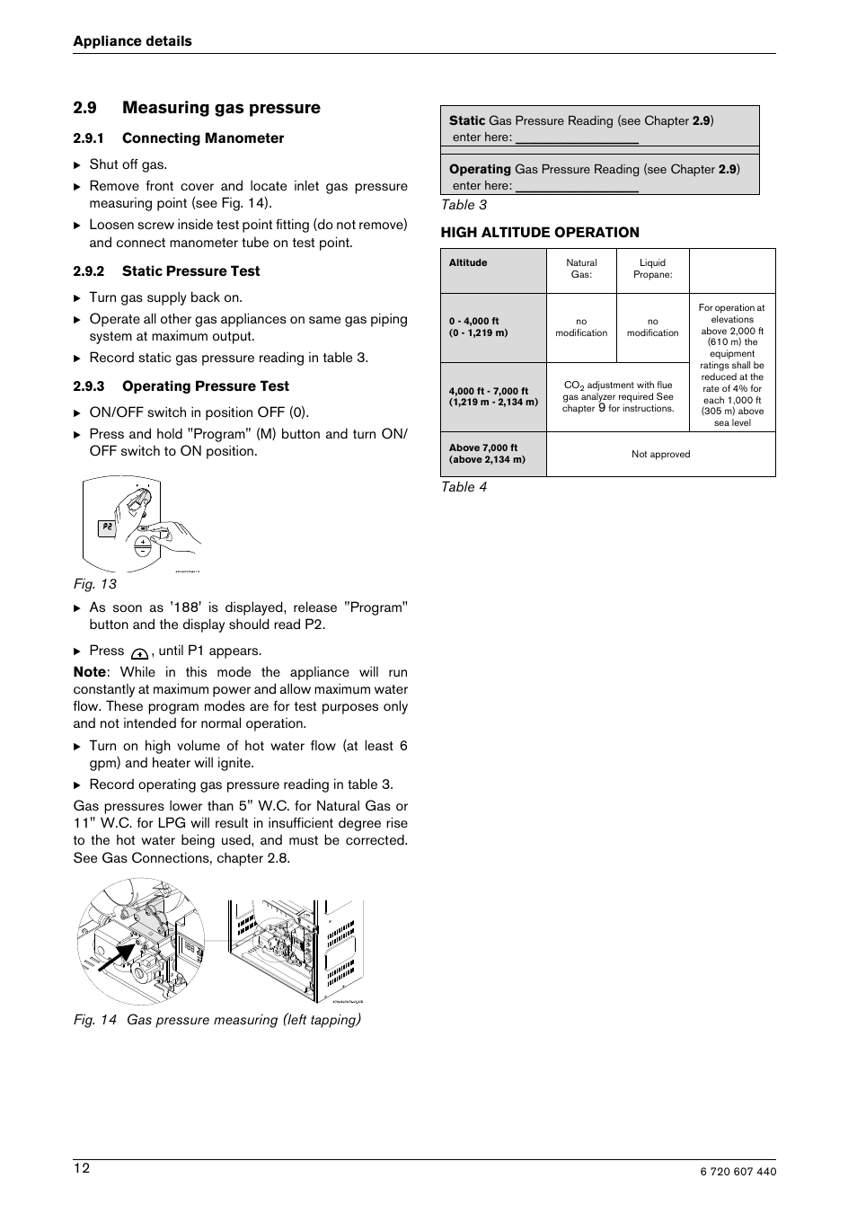 9 measuring gas pressure | Bosch 250 SXO NG User Manual | Page 12 / 31