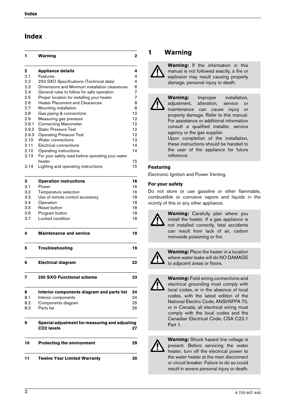 Index, 1warning | Bosch 250 SXO NG User Manual | Page 2 / 31