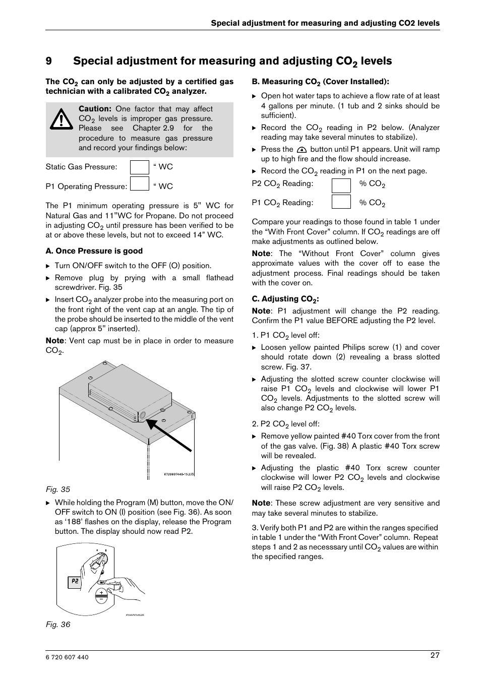 9special adjustment for measuring and adjusting co, Levels | Bosch 250 SXO NG User Manual | Page 27 / 31