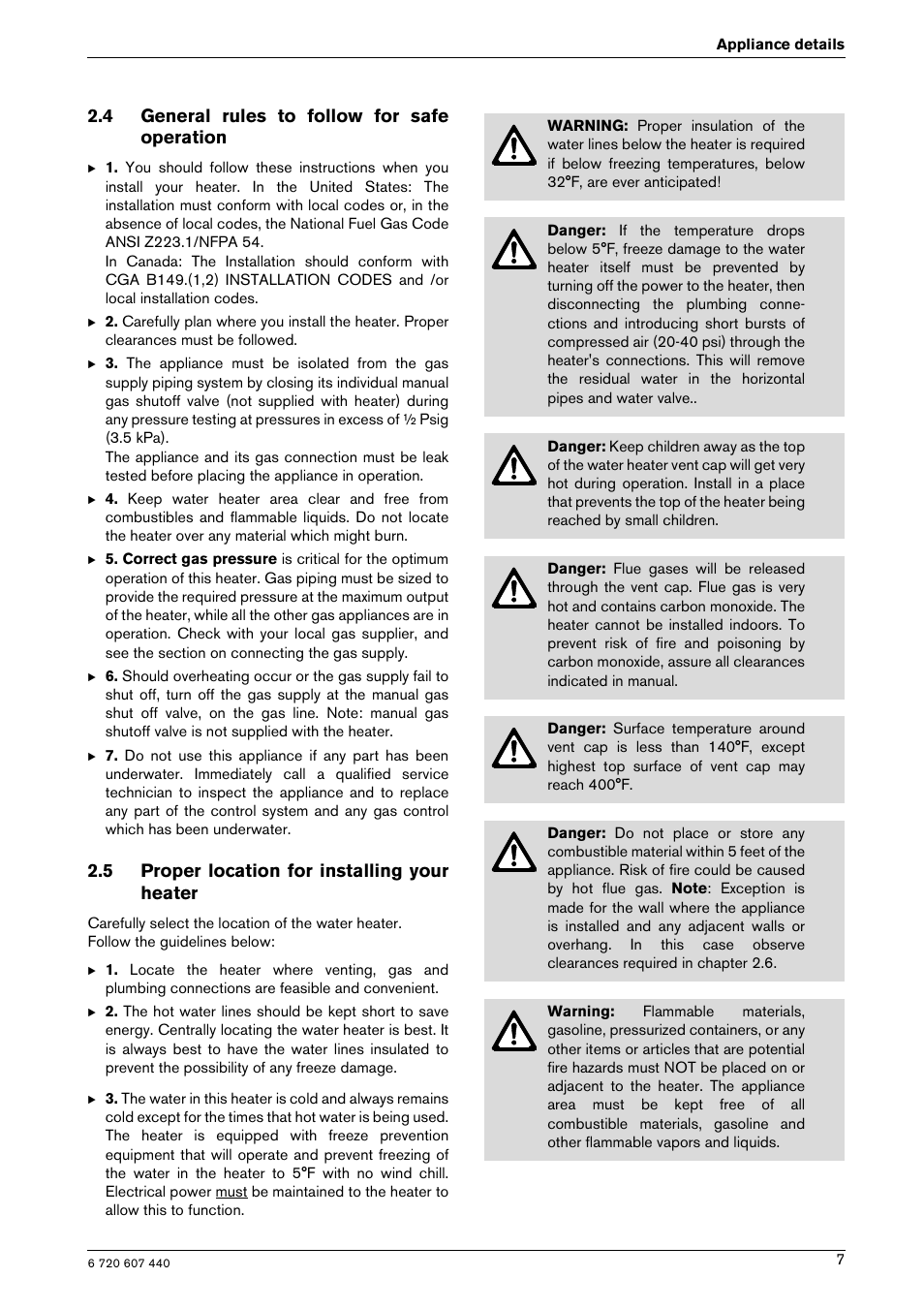 4 general rules to follow for safe operation, 5 proper location for installing your heater | Bosch 250 SXO NG User Manual | Page 7 / 31