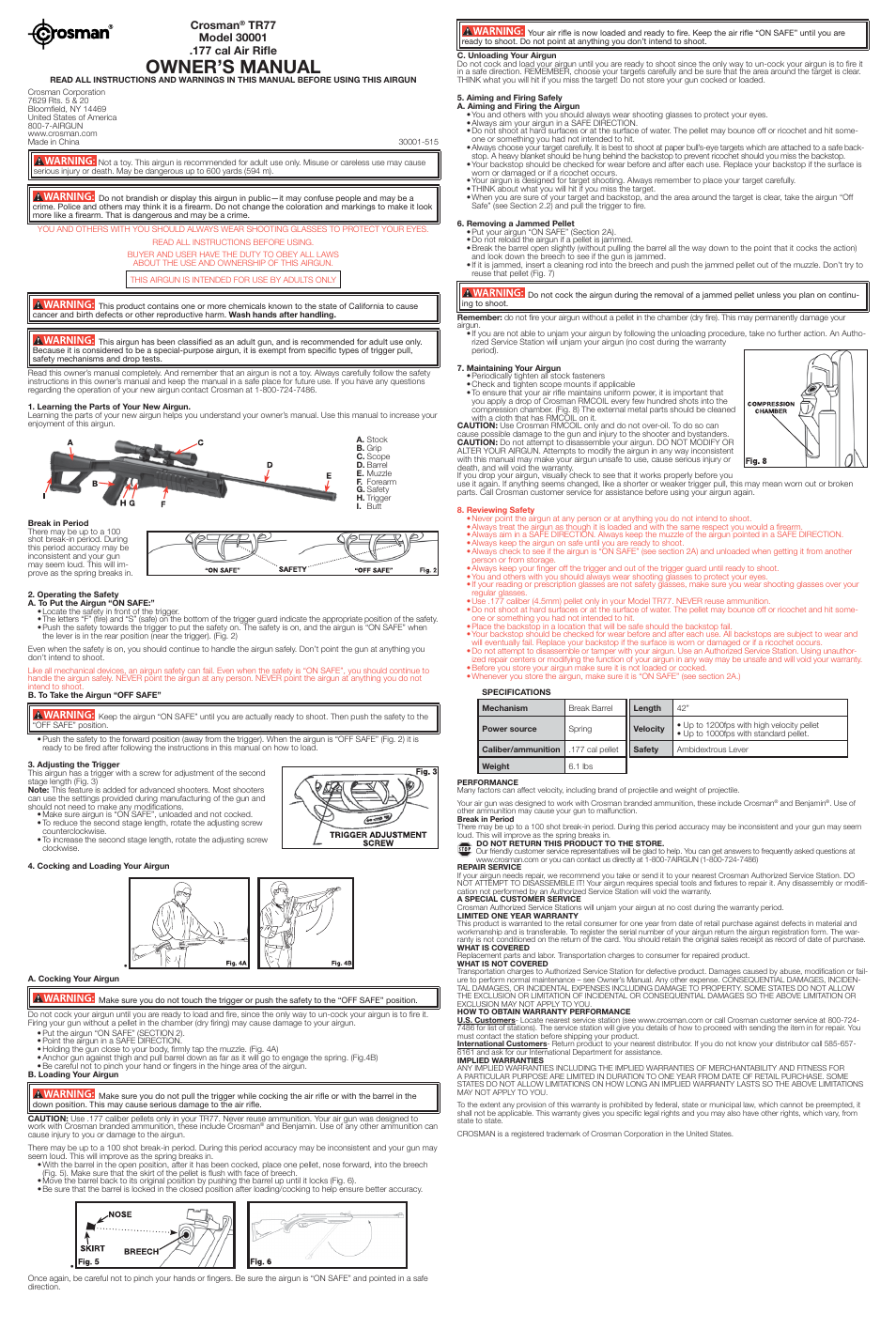Crosman 30001 User Manual | 2 pages