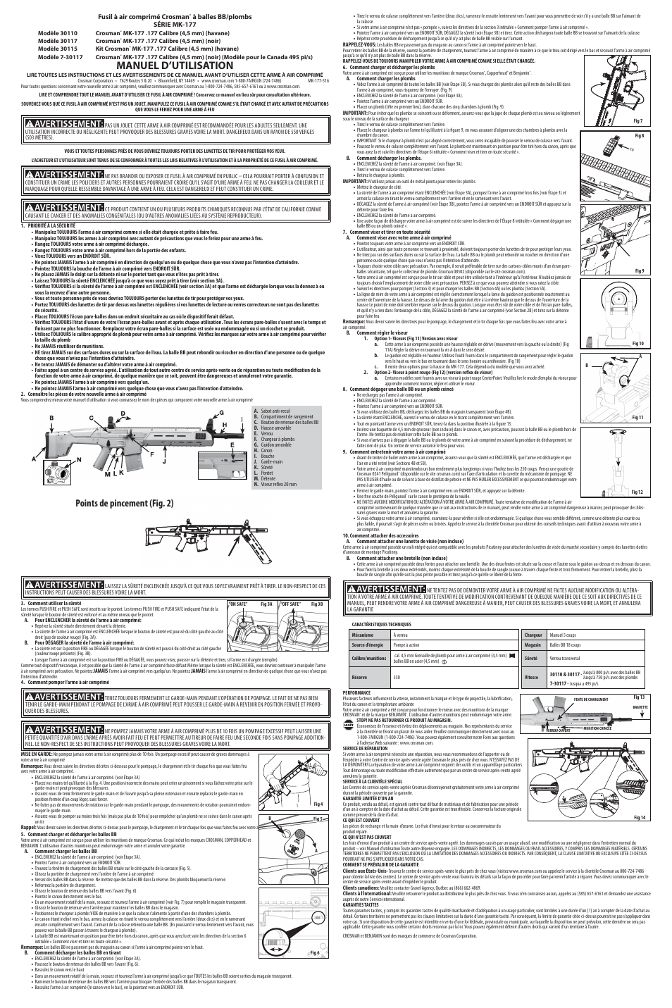 Manuel d’utilisation, Points de pincement (fig. 2) | Crosman 30117 User Manual | Page 3 / 3