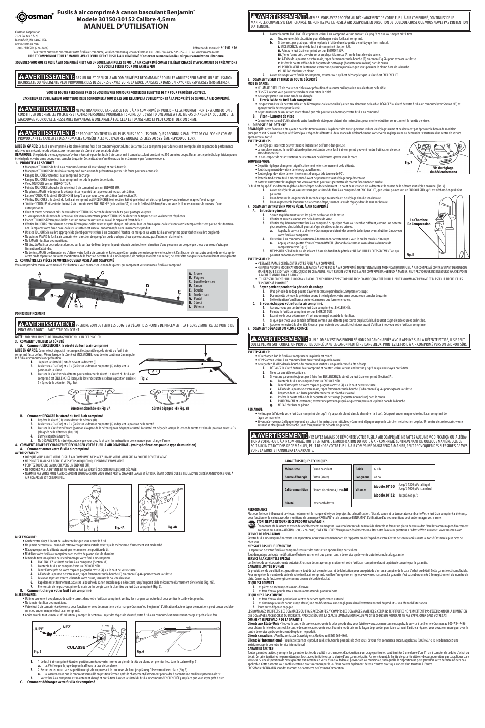 Manuel d’utilisation, Fusils à air comprimé à canon basculant benjamin, Breech | Crosman 30150 User Manual | Page 3 / 3