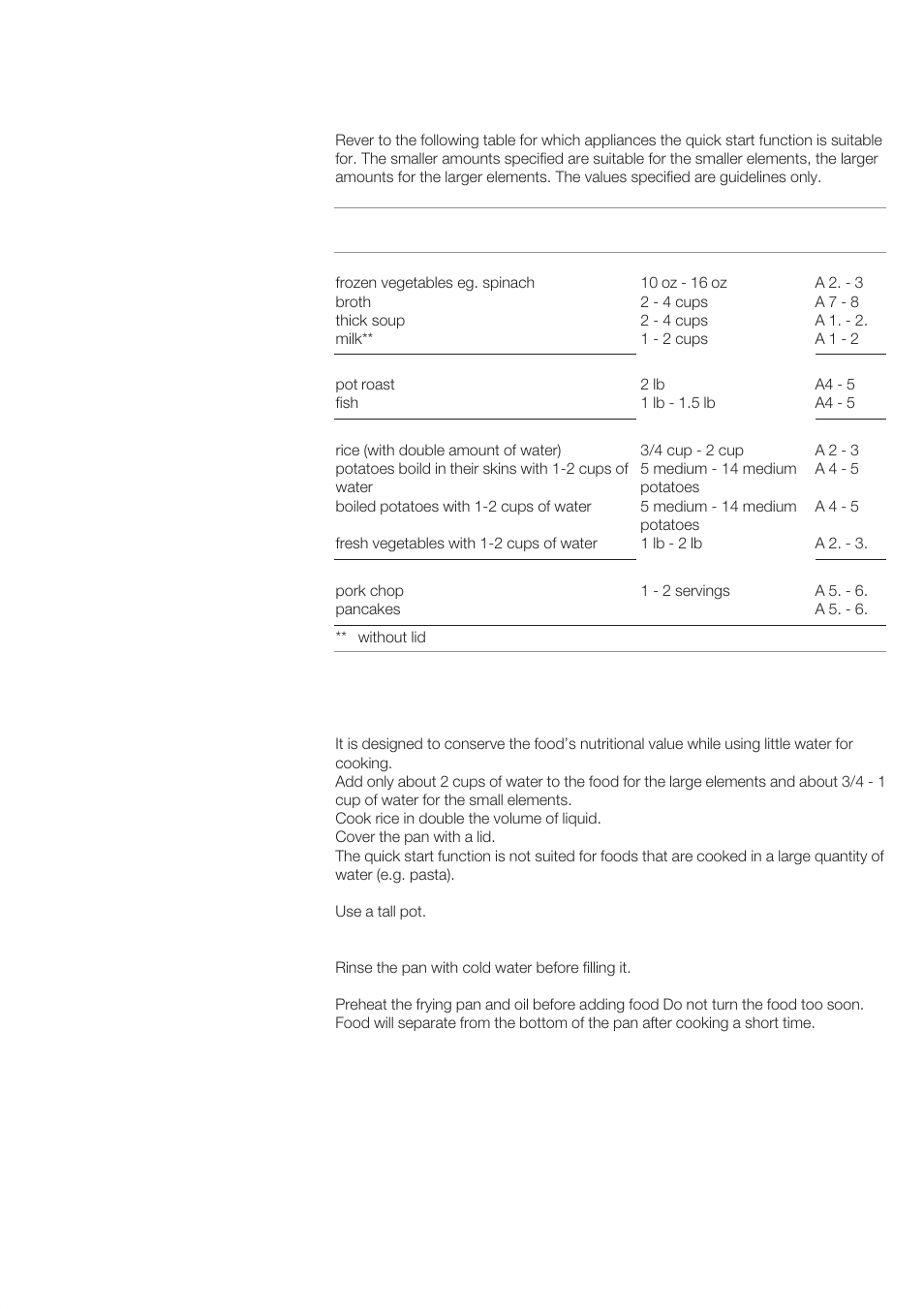 Table tips for the quick start function | Bosch NET 75.. User Manual | Page 13 / 64