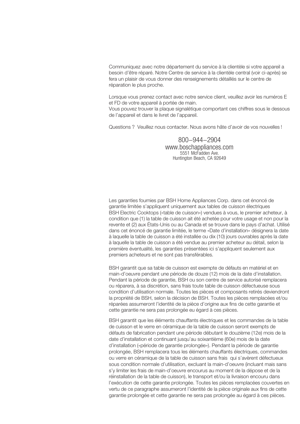 Service à la clientèle, Garantie, Garantie limitée standard | Bosch NET 75.. User Manual | Page 41 / 64