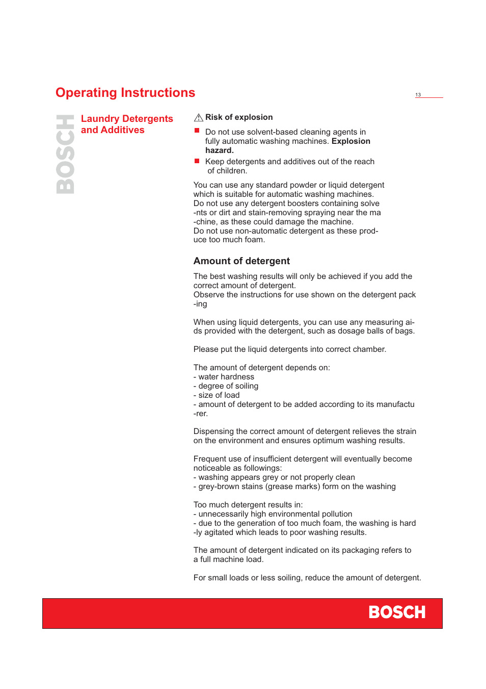 Operating instructions | Bosch WFD50818 User Manual | Page 15 / 40