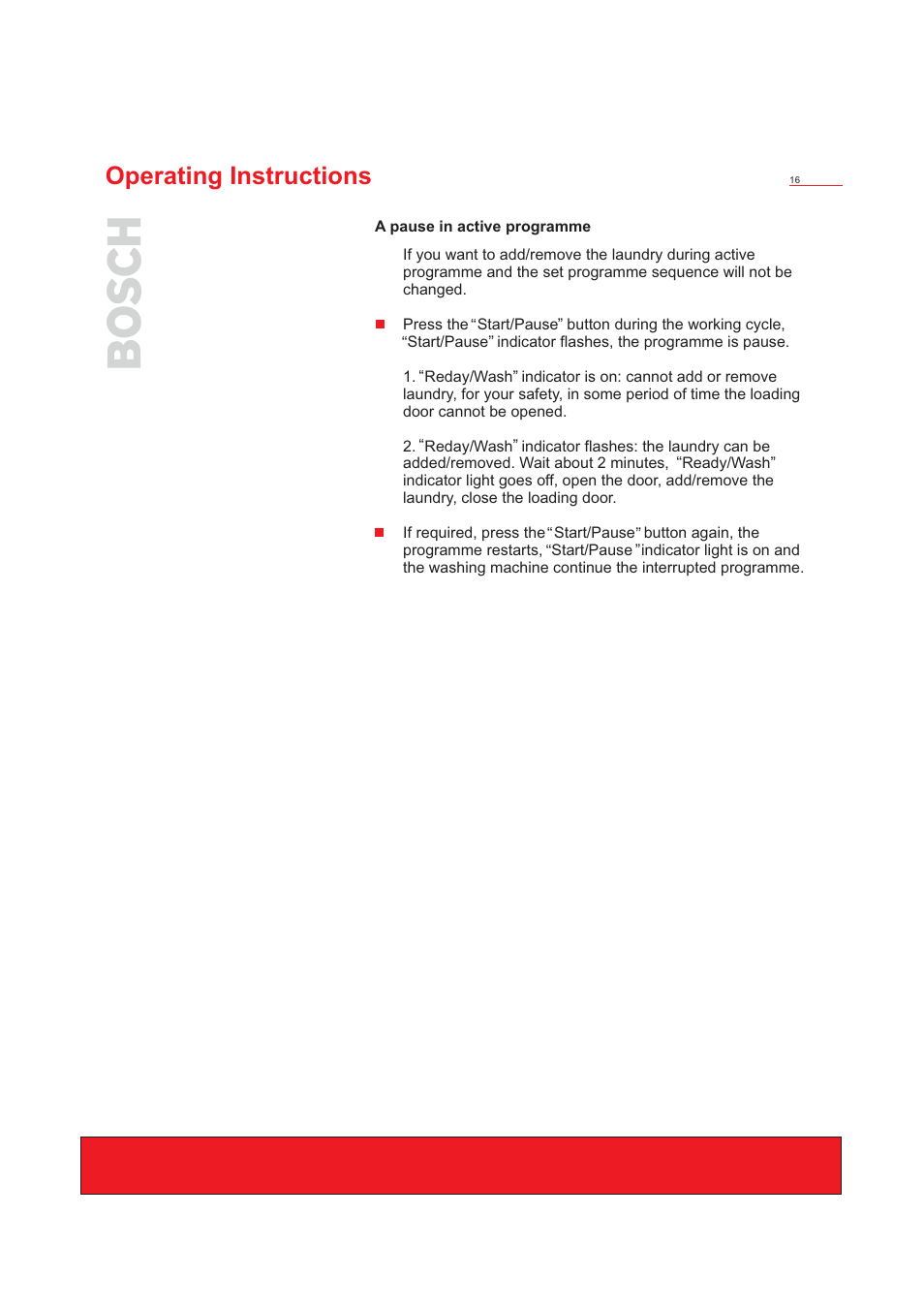 Operating instructions | Bosch WFD50818 User Manual | Page 18 / 40