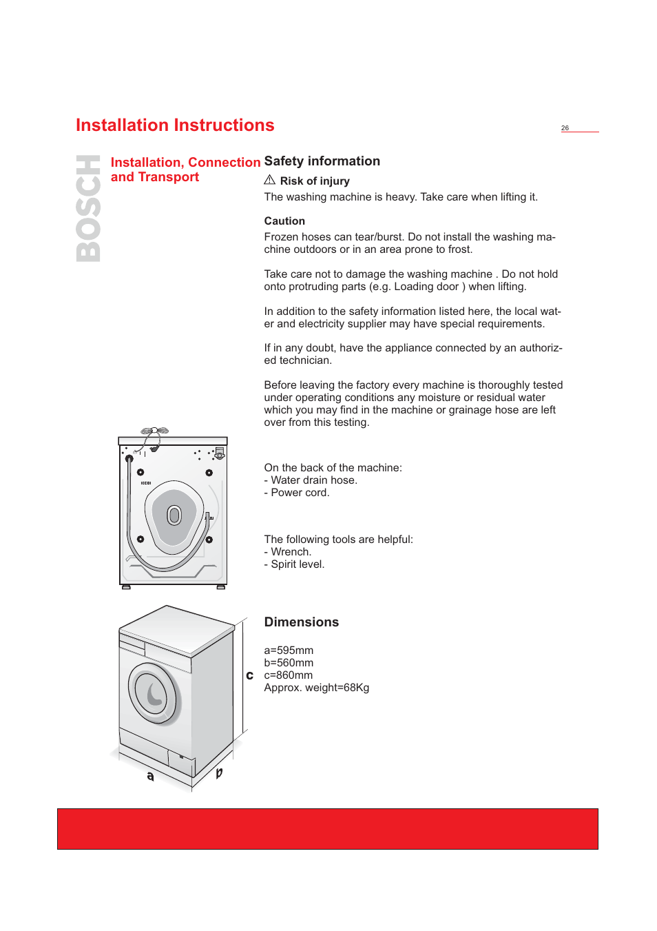 Installation instructions | Bosch WFD50818 User Manual | Page 28 / 40