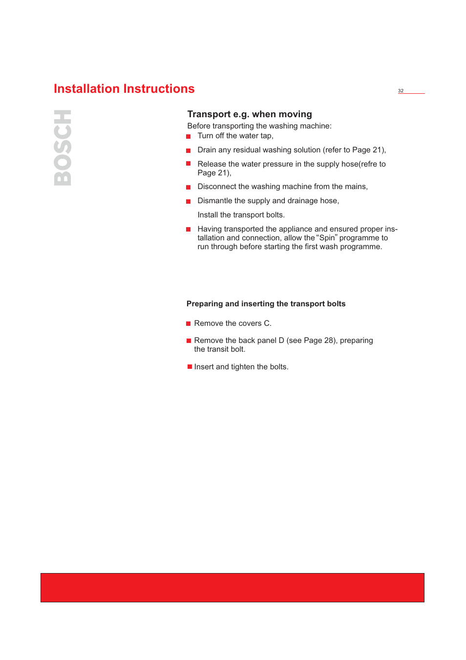 Installation instructions | Bosch WFD50818 User Manual | Page 34 / 40