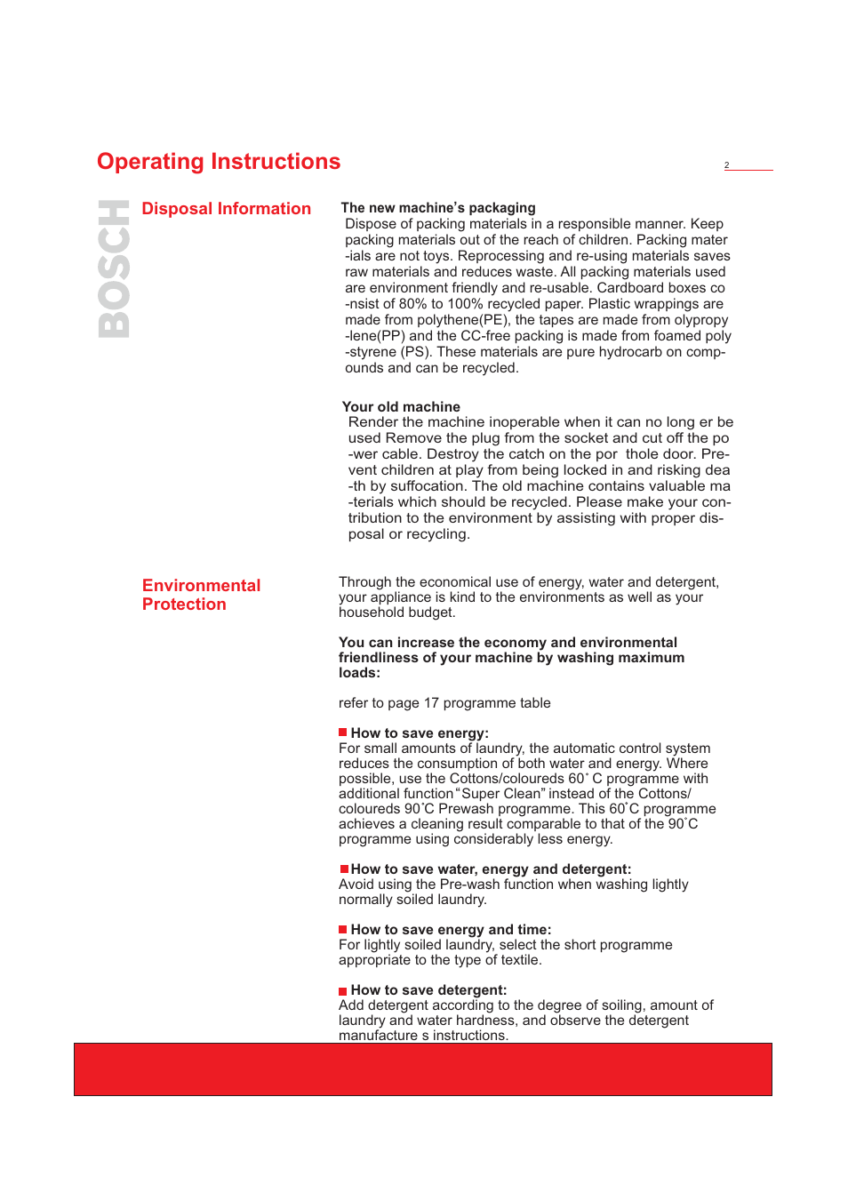 Operating instructions | Bosch WFD50818 User Manual | Page 4 / 40