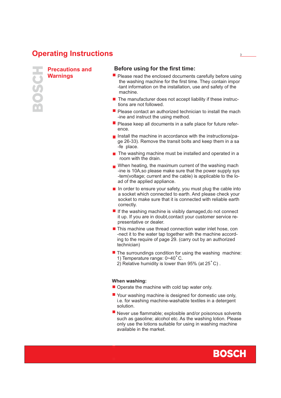 Operating instructions | Bosch WFD50818 User Manual | Page 5 / 40