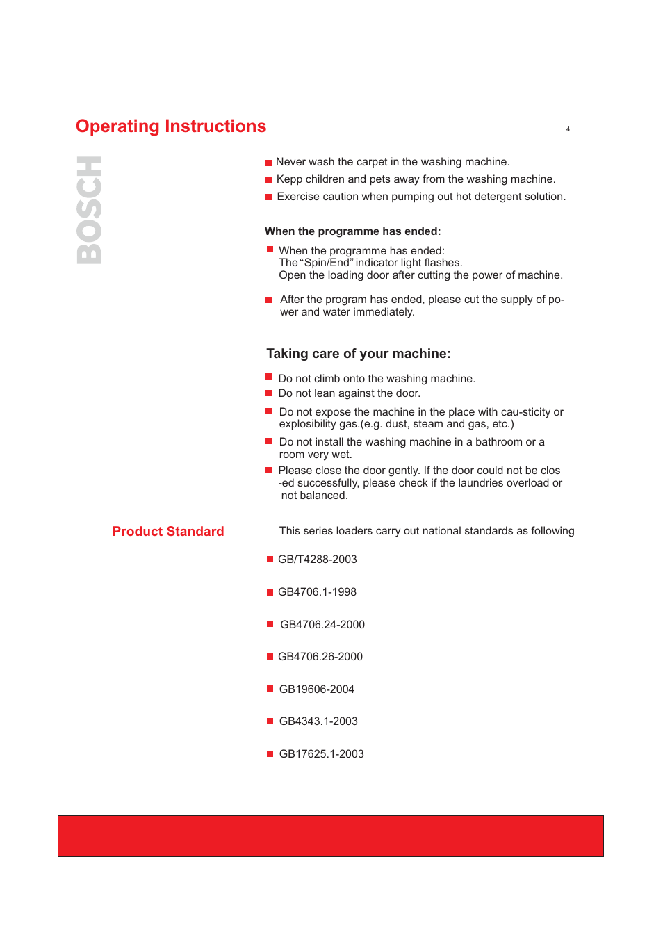 Operating instructions | Bosch WFD50818 User Manual | Page 6 / 40