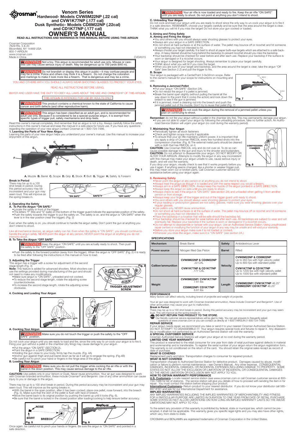 Crosman CVW8M22NP User Manual | 2 pages