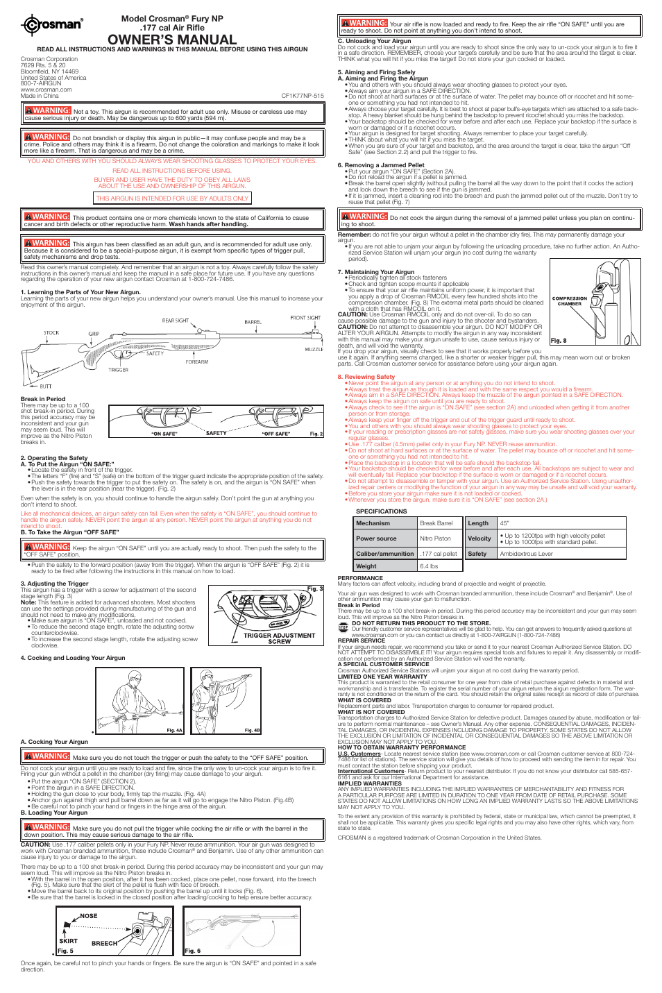 Crosman CF1K77NP User Manual | 2 pages