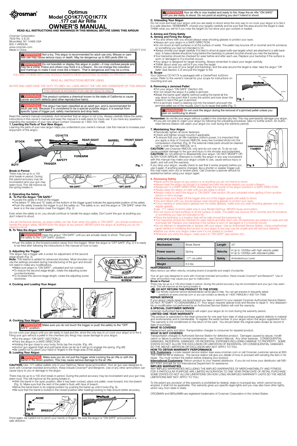 Crosman CO1K77X User Manual | 2 pages