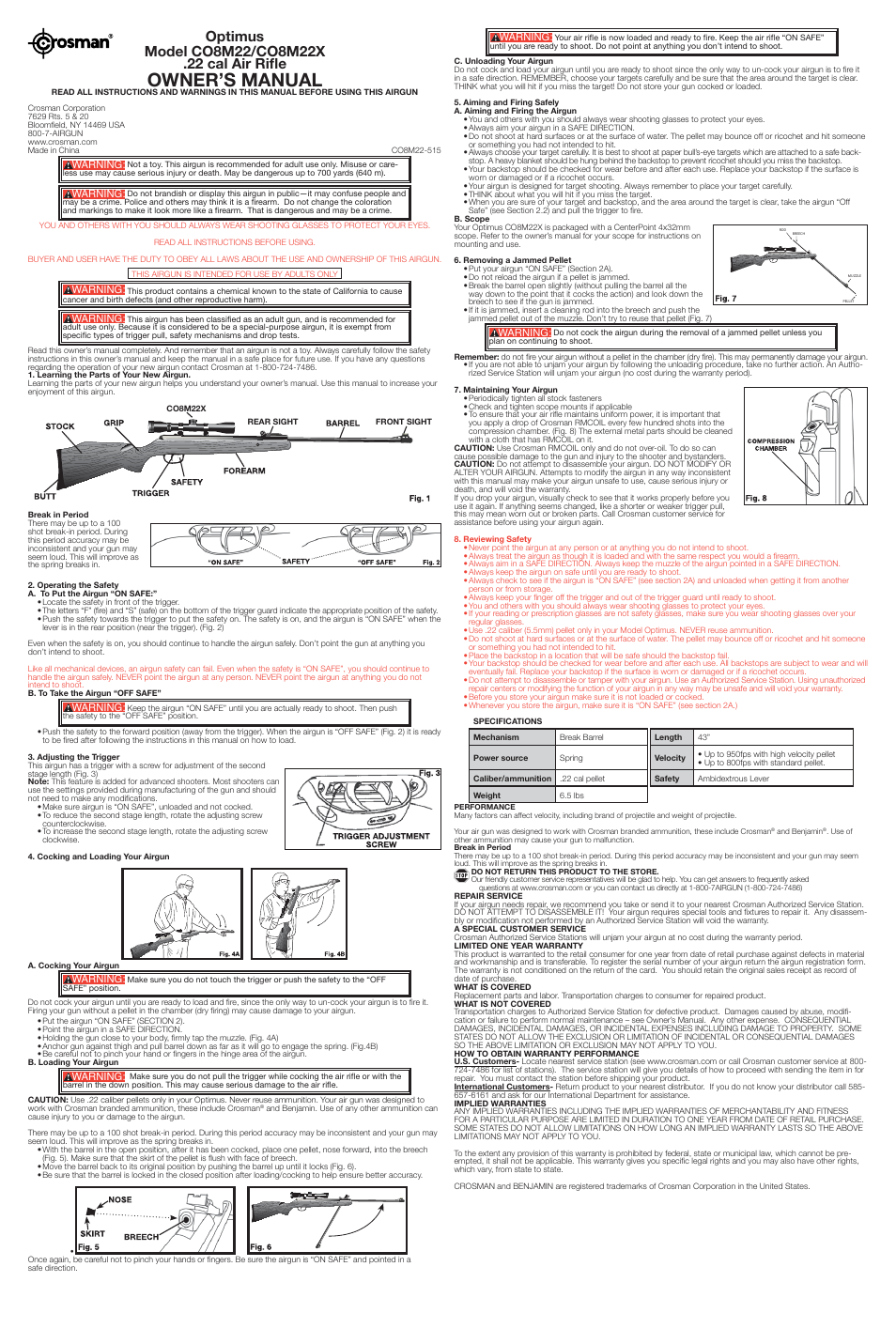 Crosman CO8M22X User Manual | 2 pages