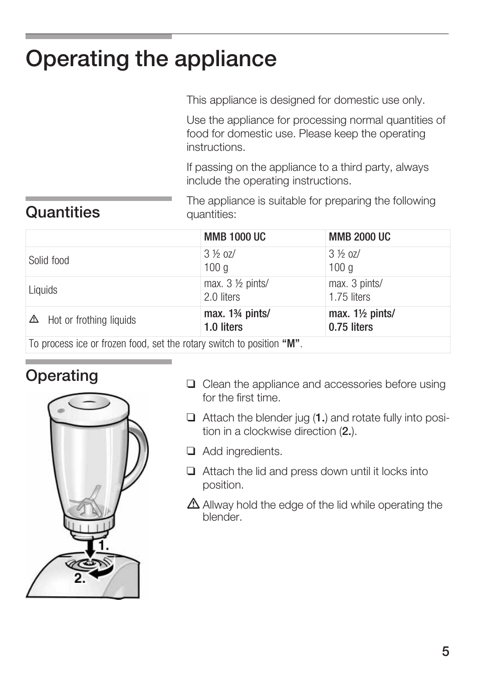 Operating the appliance, Quantities operating | Bosch MMB 1000 UC User Manual | Page 5 / 14