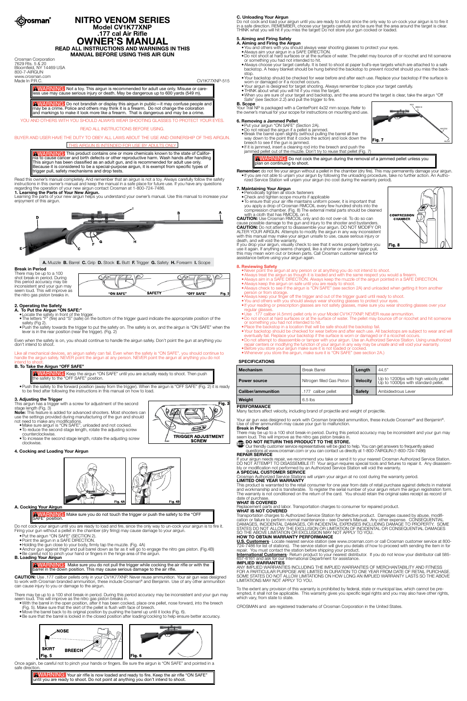 Crosman CV1K77XNP User Manual | 2 pages