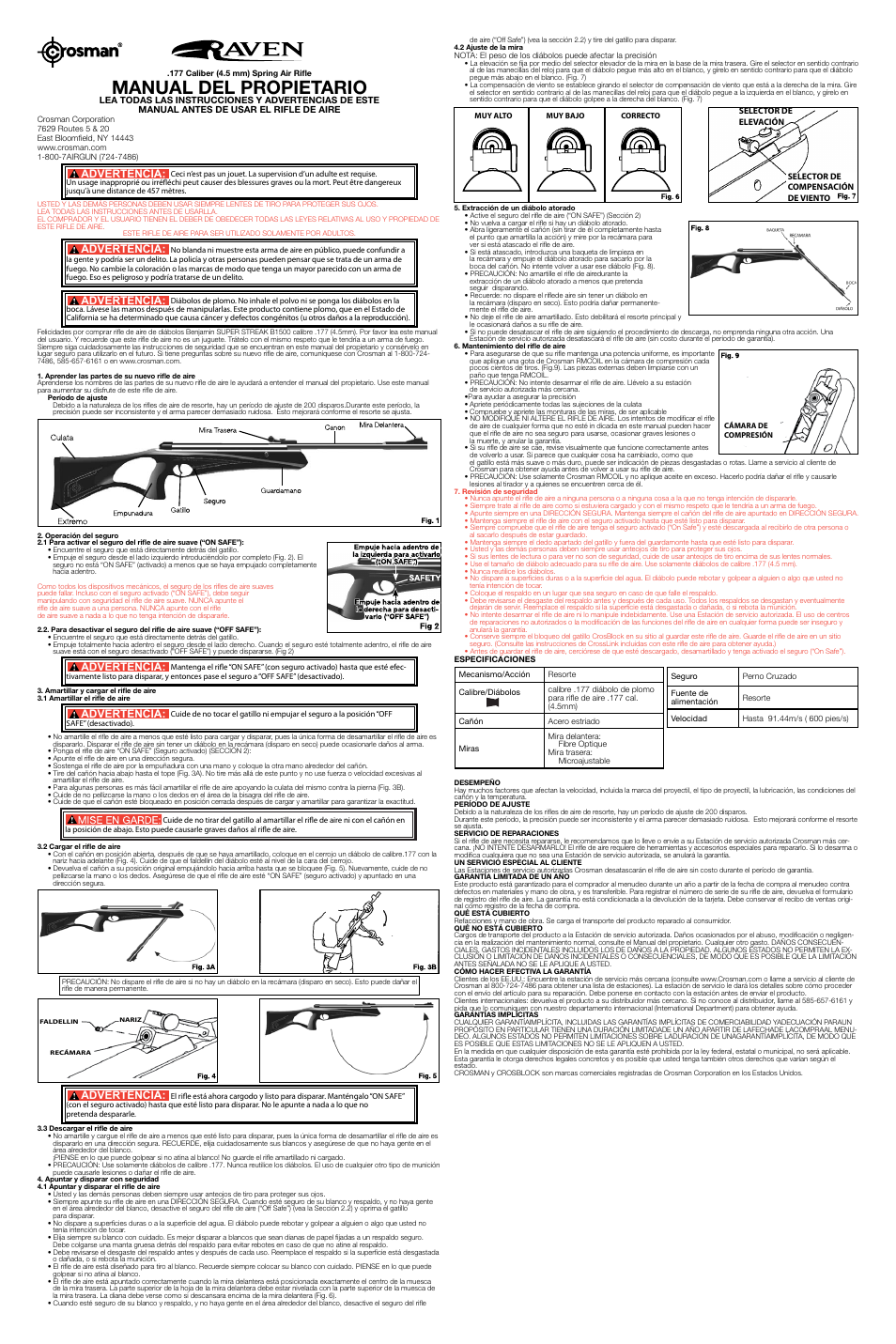 Manual del propietario, Advertencia | Crosman CY6M77 User Manual | Page 2 / 2