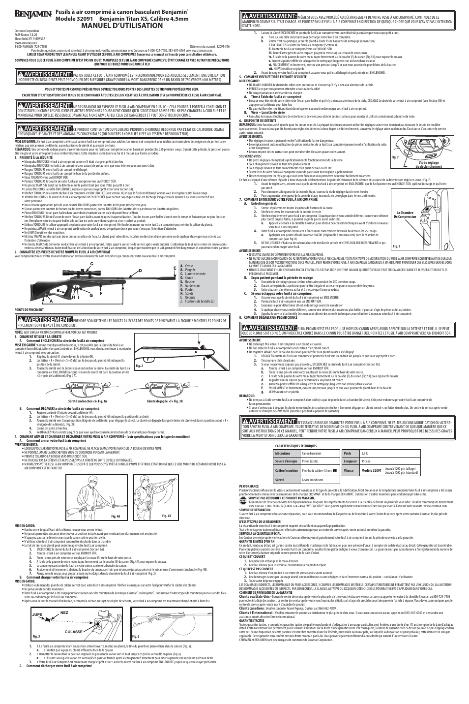 Manuel d’utilisation, Fusils à air comprimé à canon basculant benjamin, Breech | Crosman 32091 User Manual | Page 3 / 3