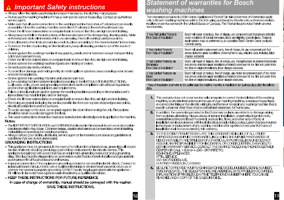 Bosch WAS20160UC User Manual | Page 9 / 10