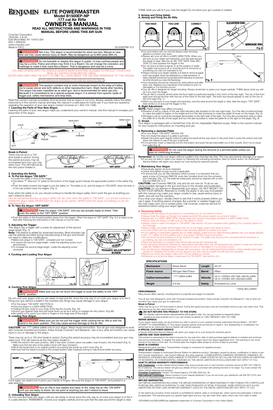 Crosman B1500EPNP User Manual | 2 pages