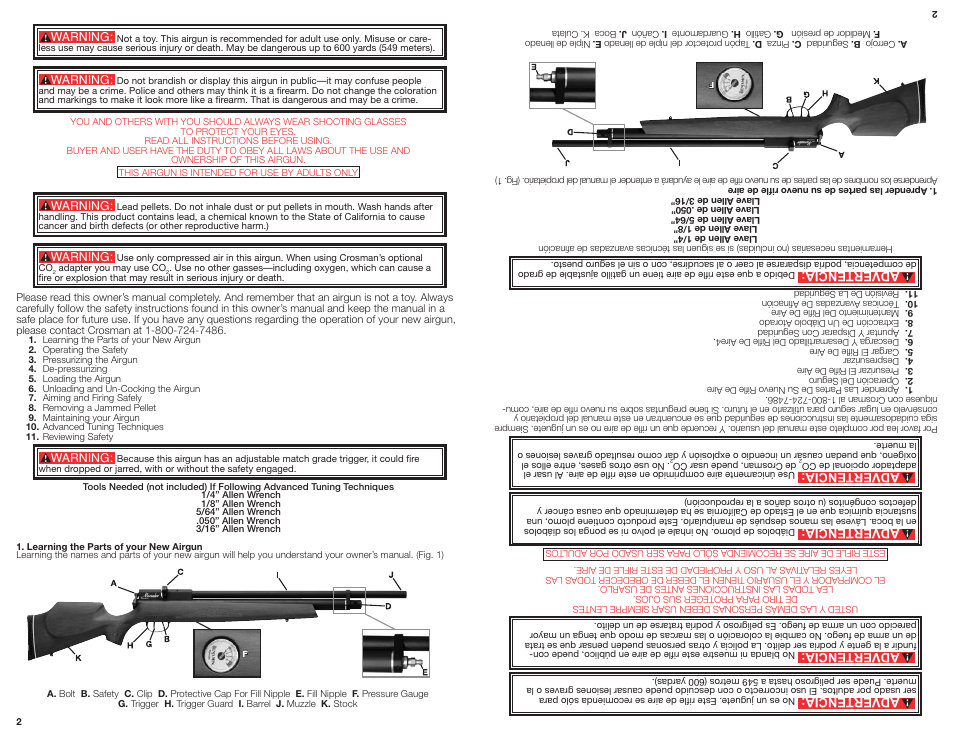 Advertencia | Crosman BP2563 User Manual | Page 2 / 10