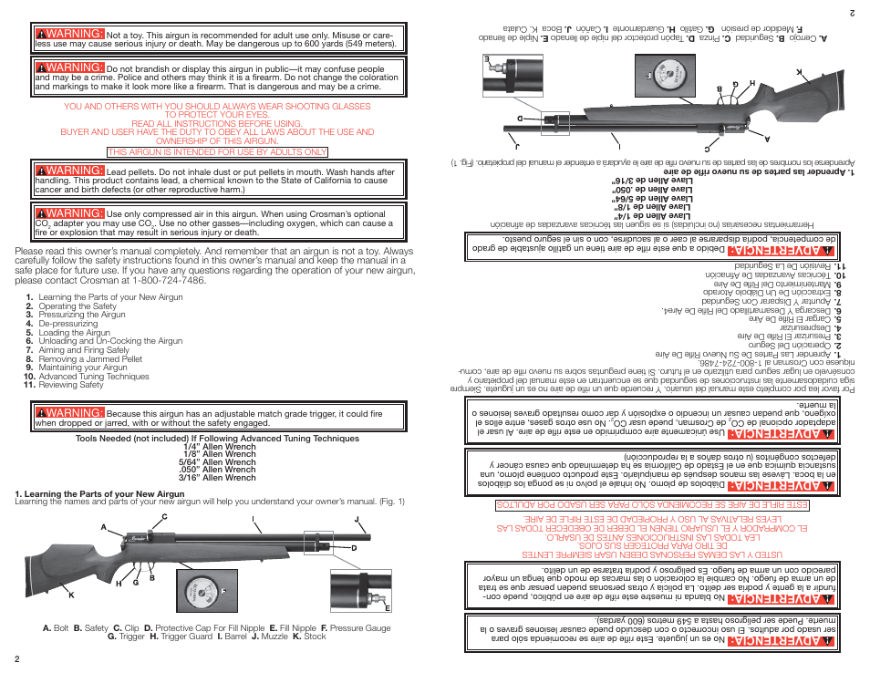 Advertencia | Crosman BP2263 User Manual | Page 2 / 10