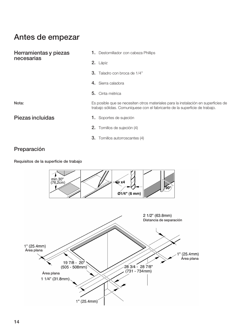 Antes de empezar, Herramientas y piezas necesarias, Piezas incluidas preparación | Bosch NEM 75 User Manual | Page 14 / 20