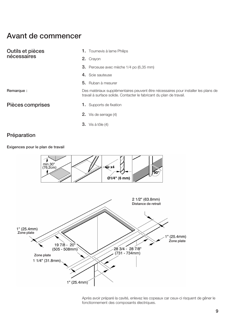Avant de commencer, Outils et pièces nécessaires, Pièces comprises préparation | Bosch NEM 75 User Manual | Page 9 / 20