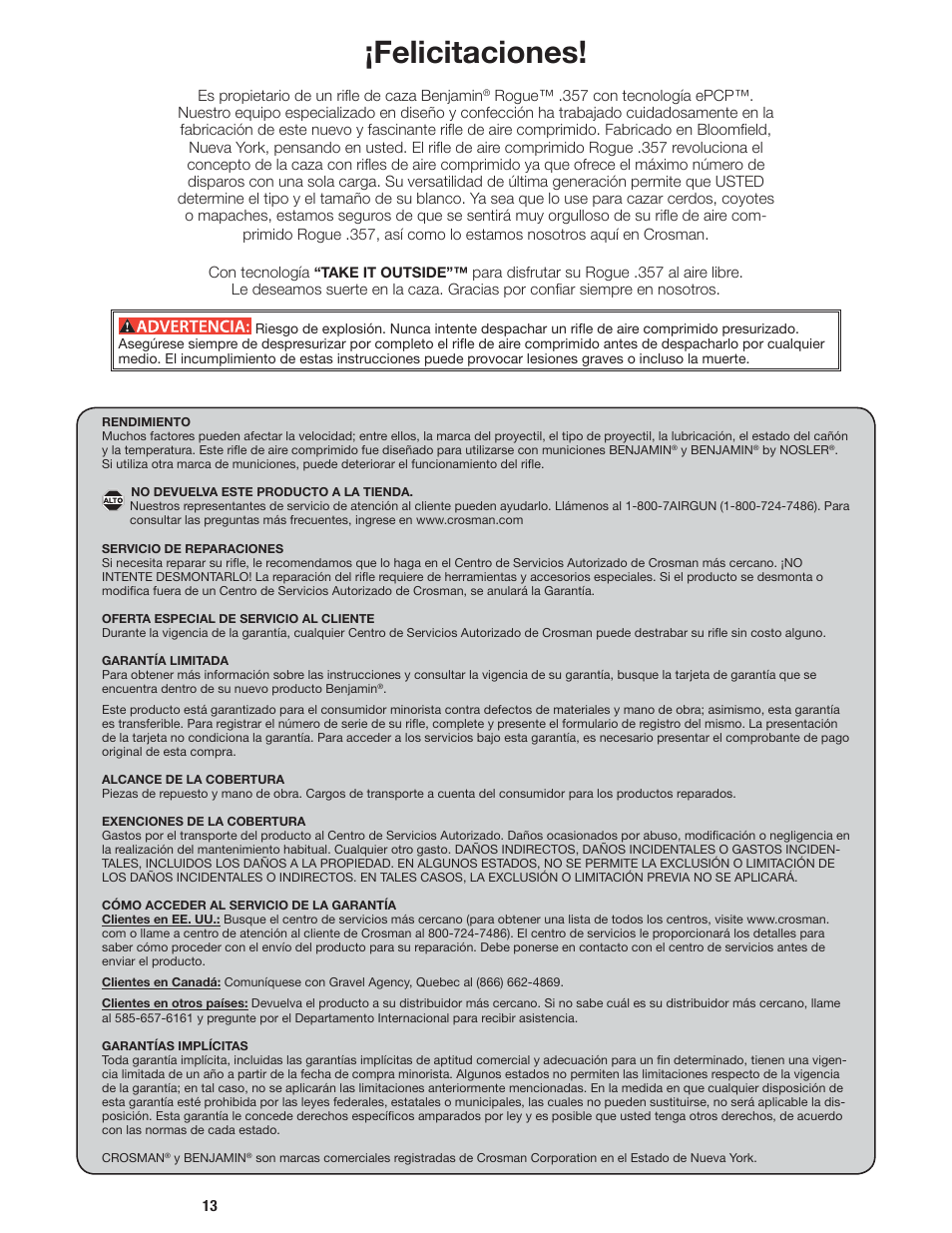 Felicitaciones | Crosman BPE3571 User Manual | Page 13 / 24