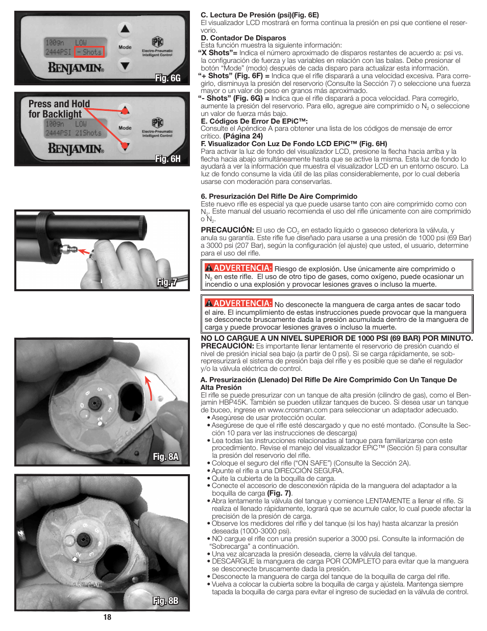 Press and hold for backlight, Fig. 6h | Crosman BPE3571 User Manual | Page 18 / 24