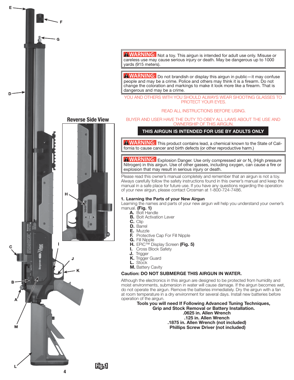 Reverse side view fig. 1 | Crosman BPE3571 User Manual | Page 4 / 24