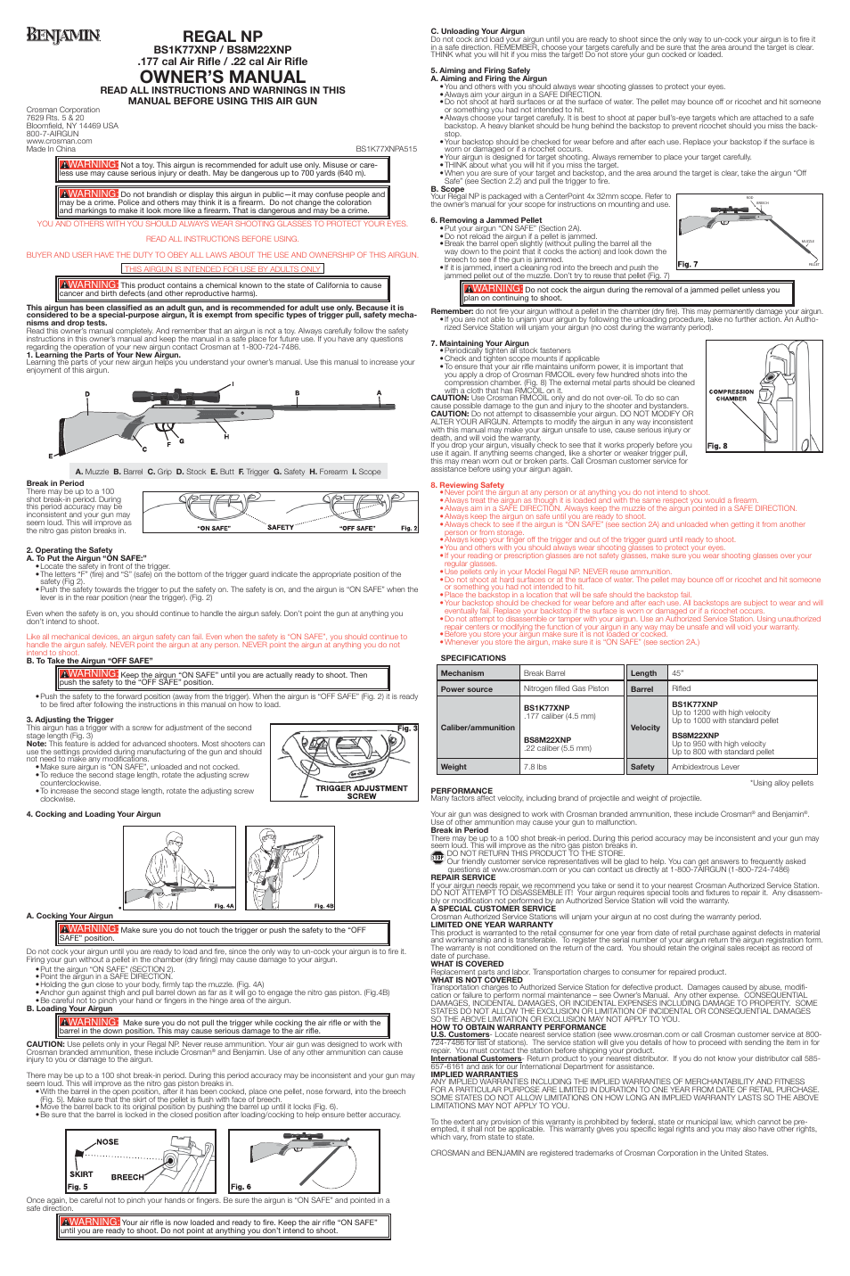 Crosman BS8M22XNP User Manual | 2 pages