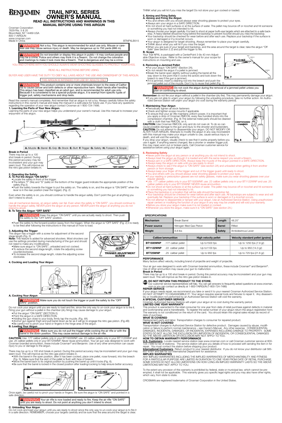 Crosman BT725WNP User Manual | 2 pages