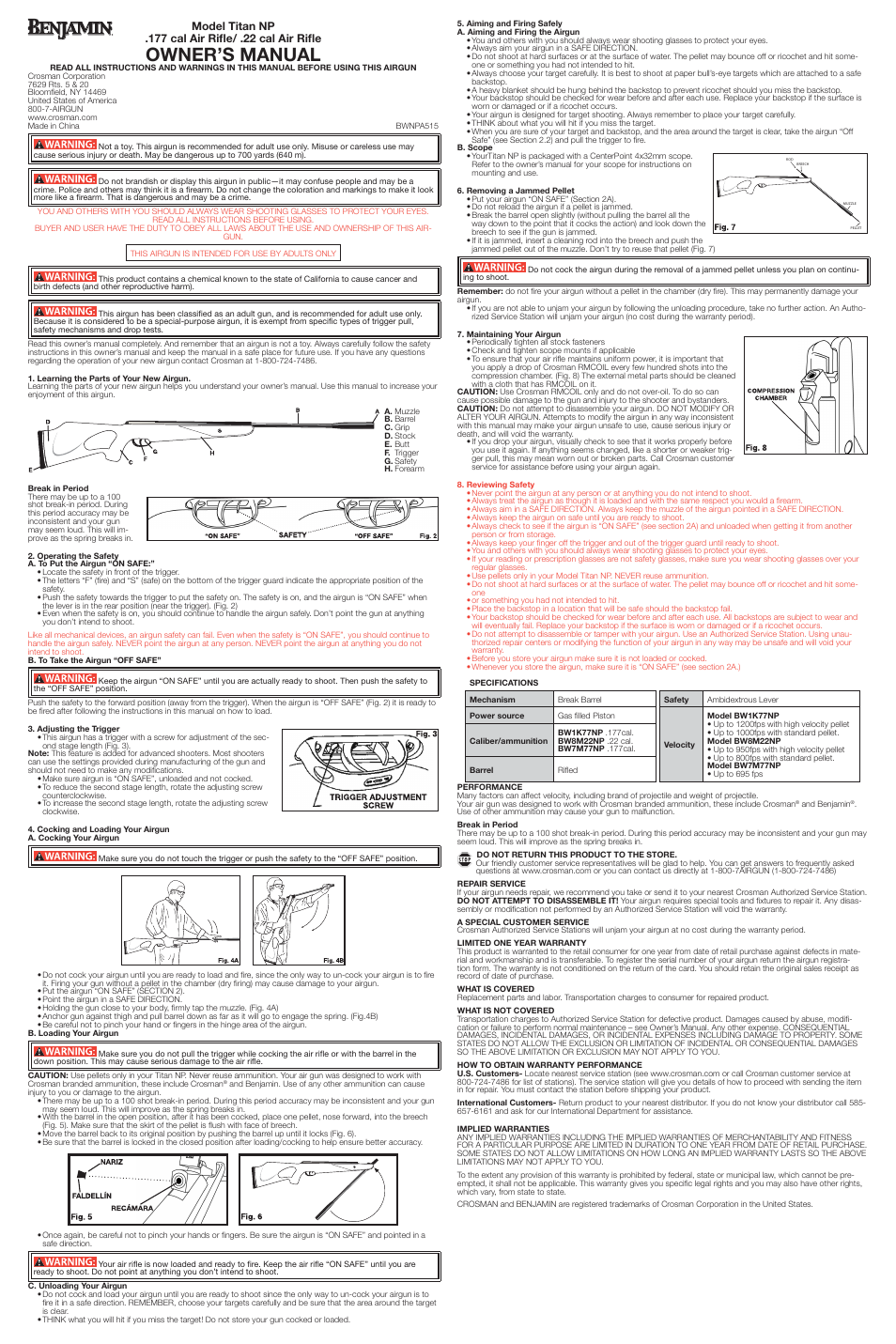 Crosman BW8M22NP User Manual | 2 pages