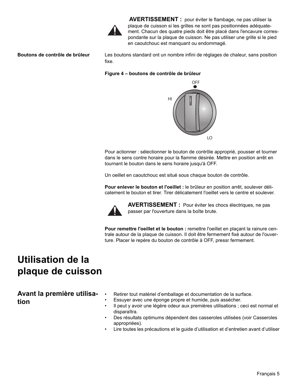 Boutons de contrôle de brûleur, Utilisation de la plaque de cuisson, Avant la première utilisation | Avant la première utilisa- tion | Bosch NGT User Manual | Page 23 / 48