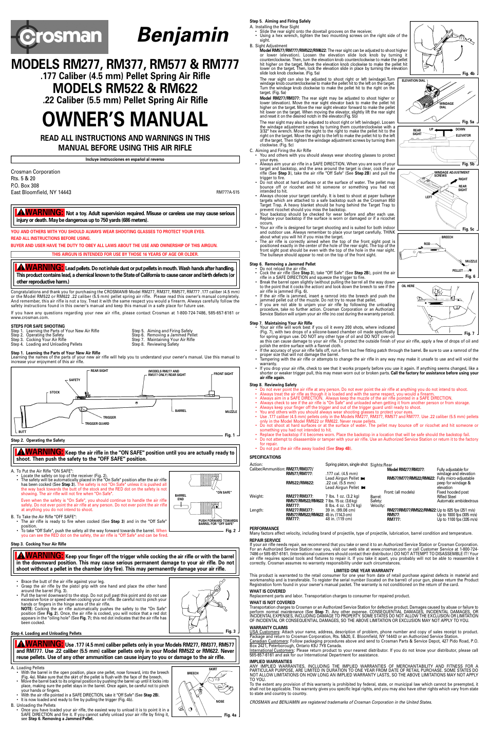 Crosman RM622 User Manual | 2 pages