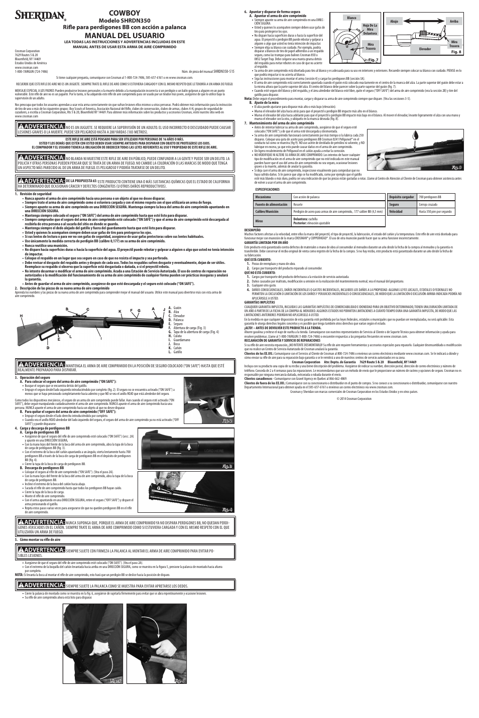 Cowboy, Manual del usuario | Crosman SHRDN350 User Manual | Page 2 / 6