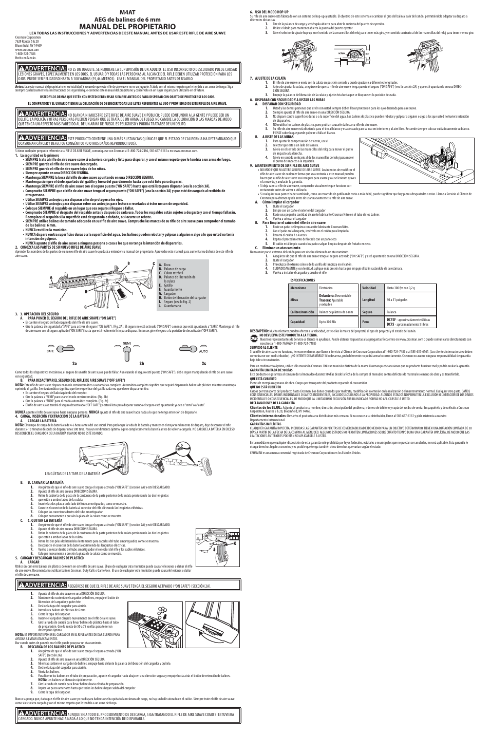 Manual del propietario, M4at aeg de balines de 6 mm | Crosman DCR75F User Manual | Page 2 / 3