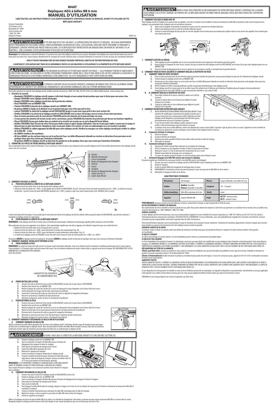 Manuel d’utilisation, M4at répliques aeg à billes bb 6 mm | Crosman DCR75F User Manual | Page 3 / 3