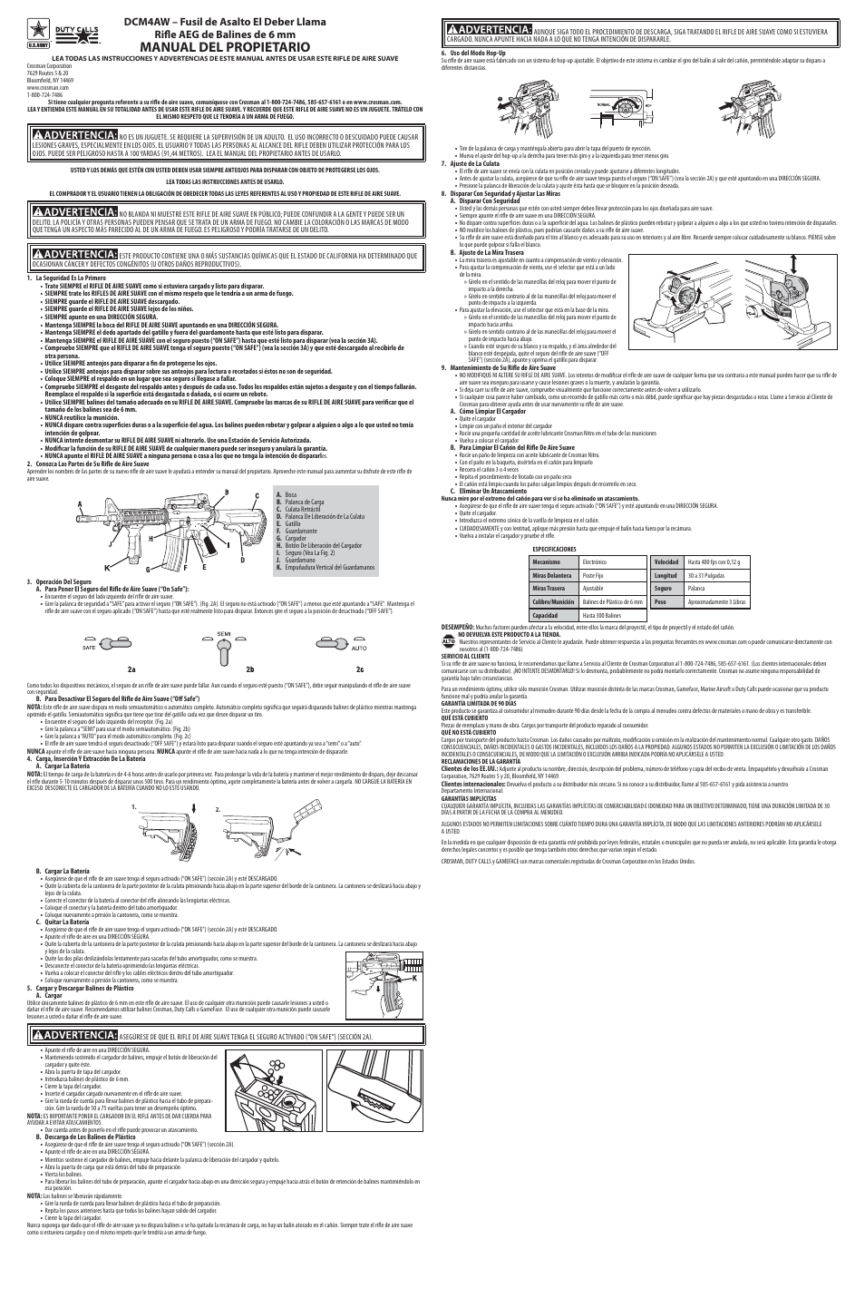 Manual del propietario | Crosman DCM4AW User Manual | Page 2 / 3