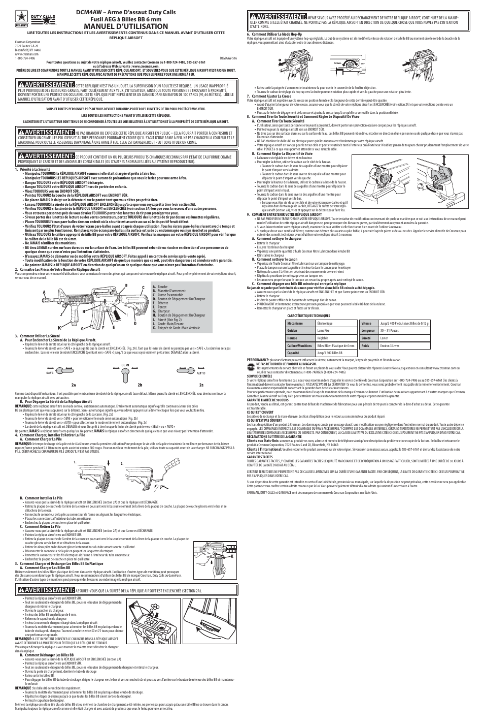 Manuel d’utilisation | Crosman DCM4AW User Manual | Page 3 / 3