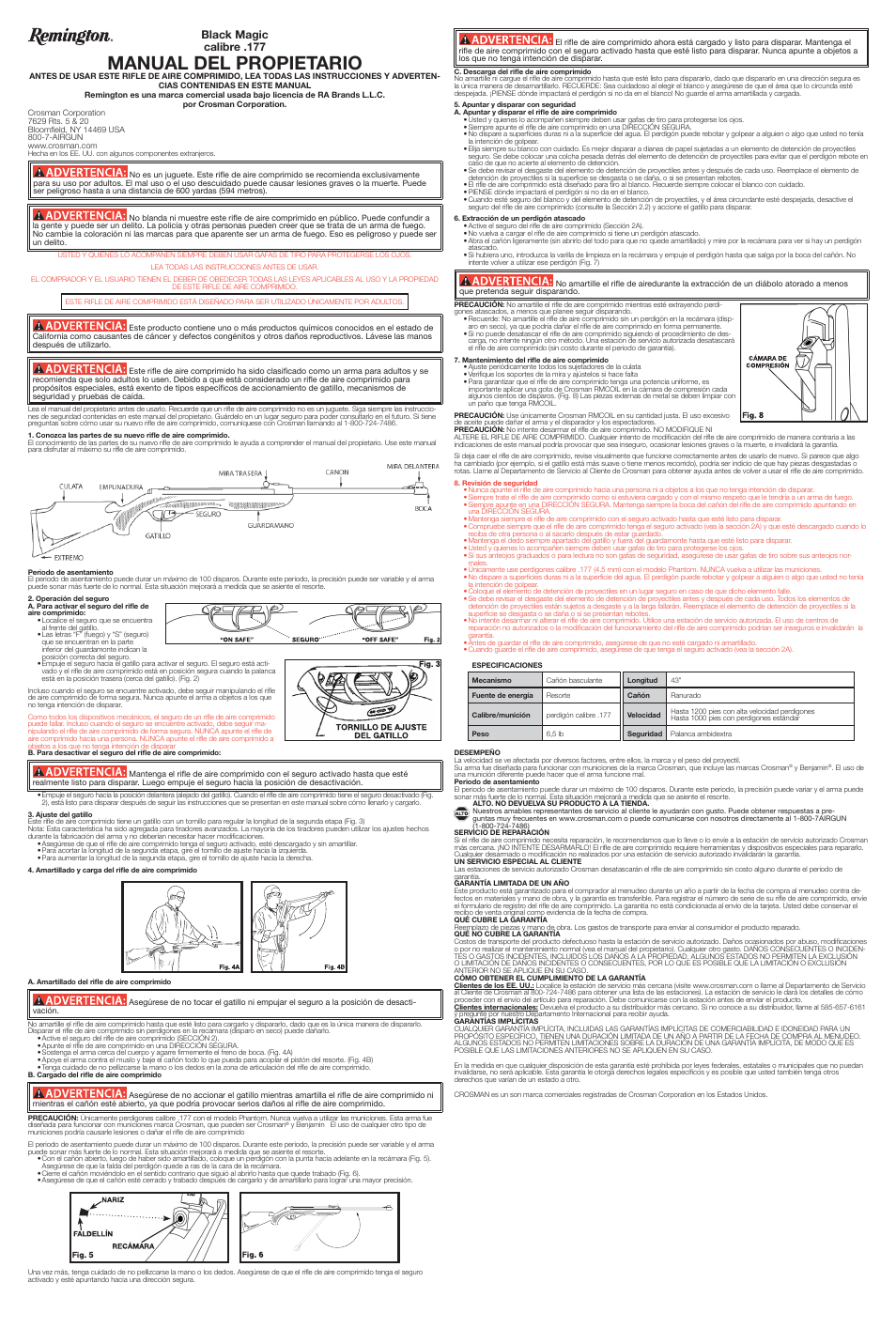 Manual del propietario, Black magic calibre .177 | Crosman RS1K77 User Manual | Page 2 / 2