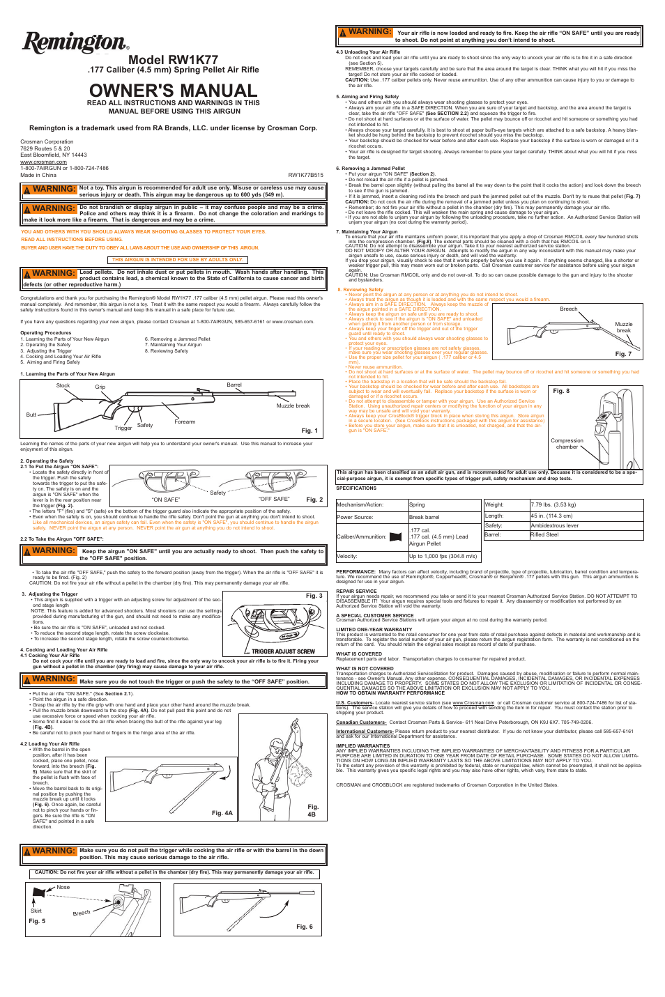 Crosman RW1K77X User Manual | 2 pages