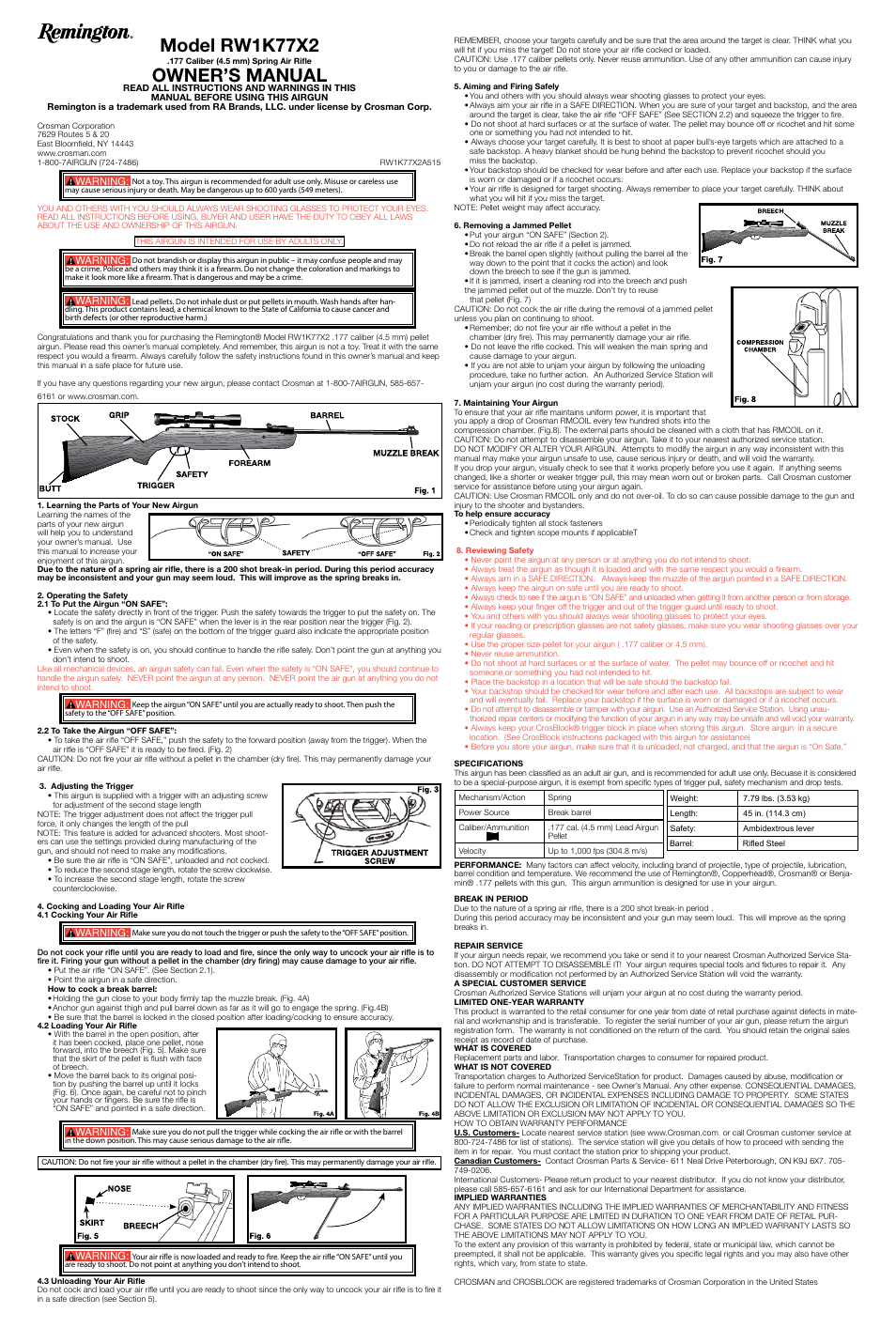 Crosman RW1K77X2 User Manual | 2 pages