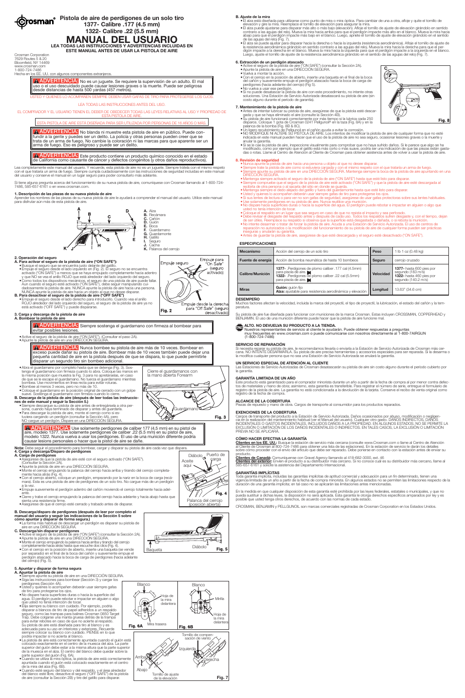 Manual del usuario, Advertencia | Crosman 1322C User Manual | Page 2 / 2