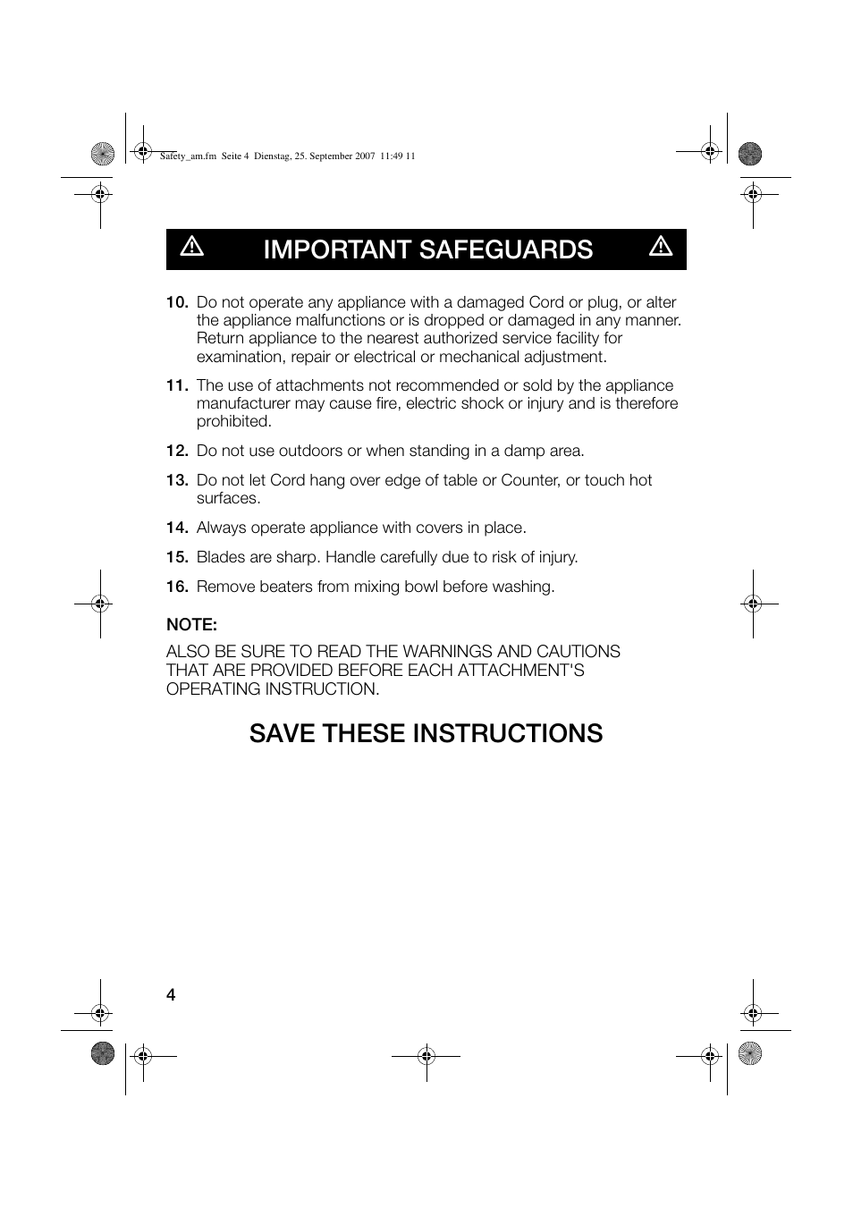 Save these instructions m important safeguards m | Bosch MUM6N10UC User Manual | Page 4 / 84