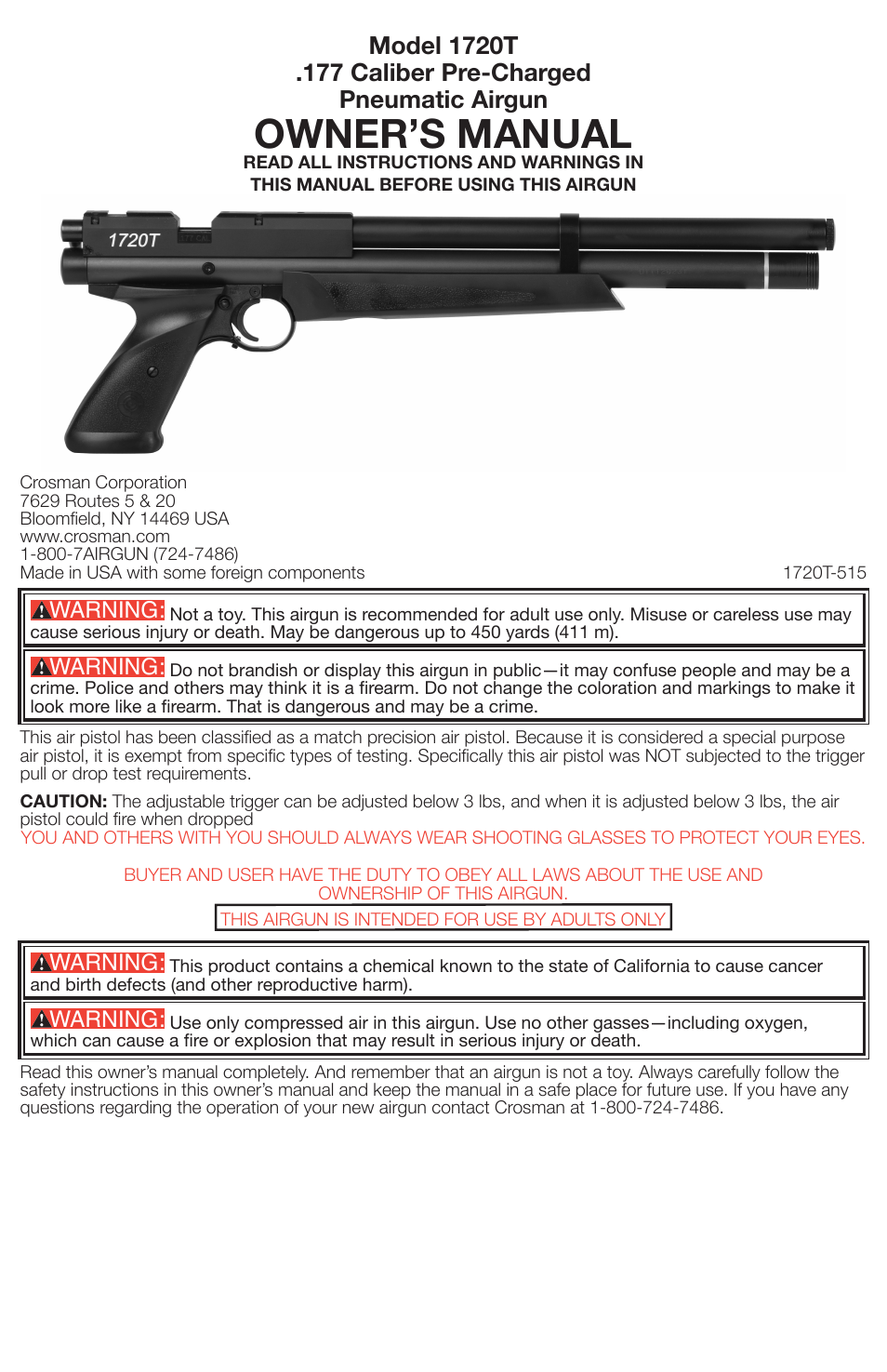 Crosman 1720T User Manual | 8 pages