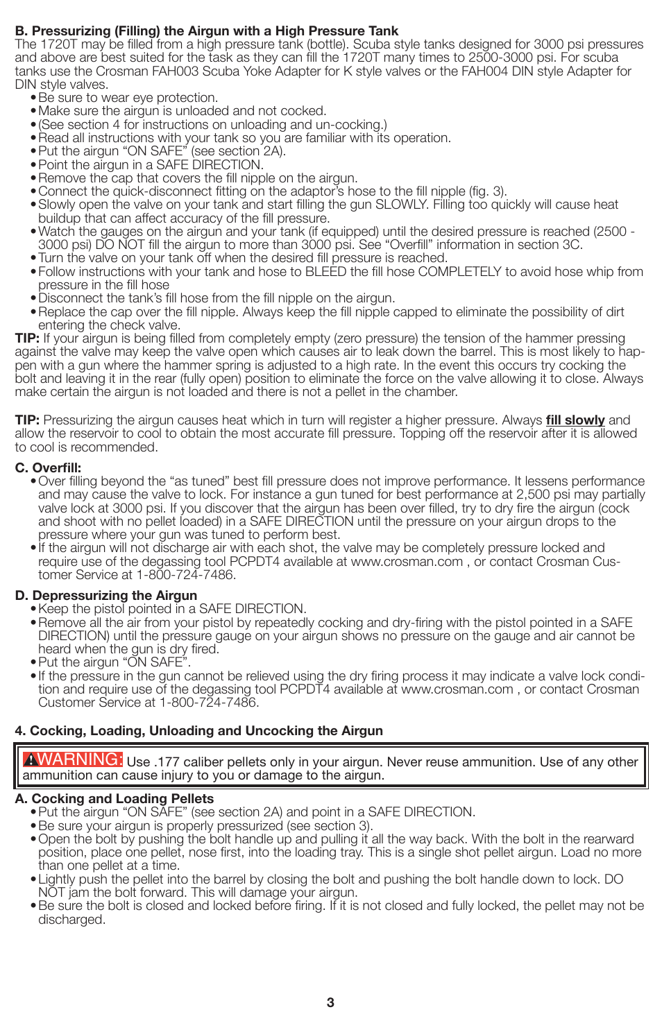 Warning | Crosman 1720T User Manual | Page 3 / 8